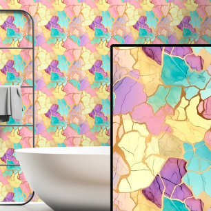 Papier Peint Aqua rose violet et doré marbré