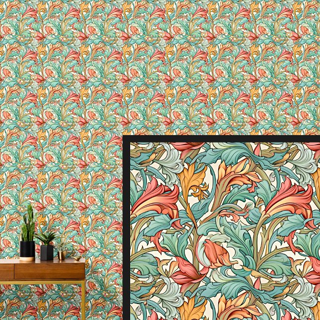 Papier Peint Aqua Turquoise Green Orange Art Nouveau (Créateur téléchargé)