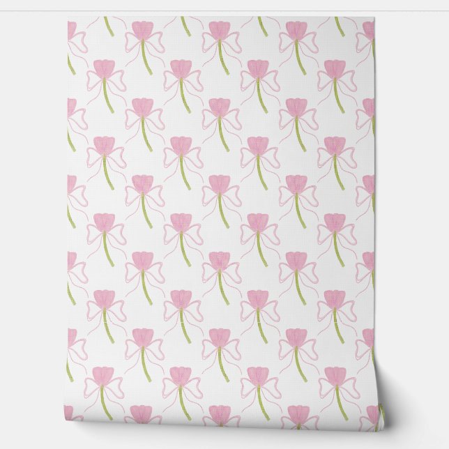 Papier Peint Aquarelle à Motif de Ruban Rose Chic  (Déroulement)