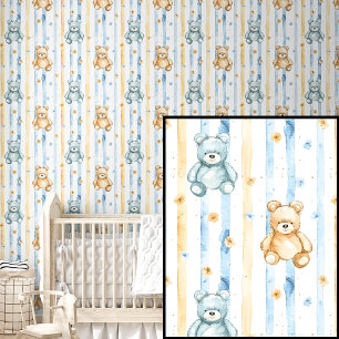 Papier Peint Aquarelle bleu Nounours Brown sur bande