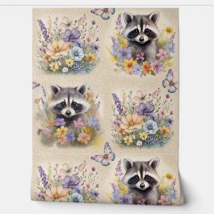Papier Peint Aquarelle Bois Animal Racon Papillon floral