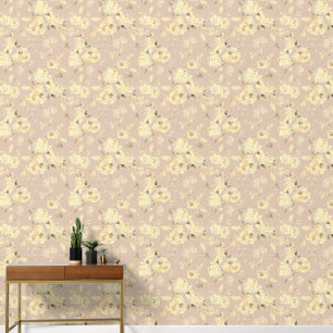 Papier Peint Aquarelle botanique de pivoine beige