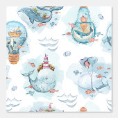 Papier Peint Aquarelle de baleine mignonne Nautique bébé Nourri (Recto)