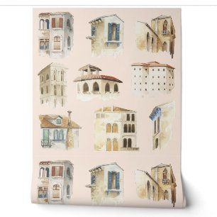 Papier Peint Aquarelle de la vieille ville Délicat