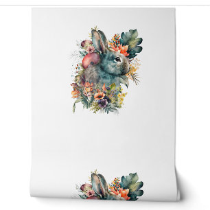 Papier Peint Aquarelle de lapin mignonne avec fleur