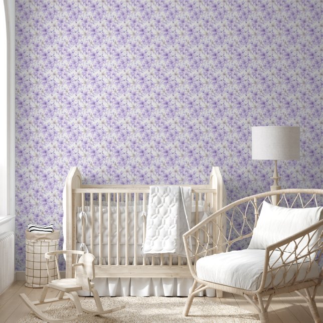 Papier Peint Aquarelle délicate Fleurs violettes (Enfants)