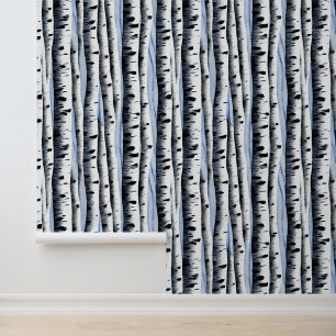 Papier Peint Aquarelle des bouleaux forêt motif bois