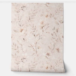 Papier Peint Aquarelle douce branches florales neutre beige