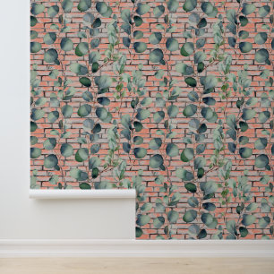 Papier Peint Aquarelle Eucalyptus Branche de briques Feuilles V