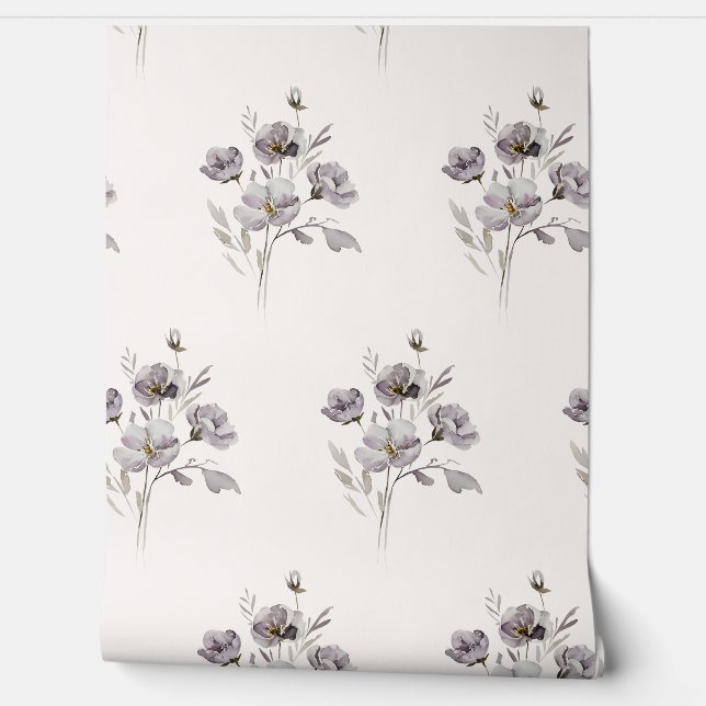 Papier Peint aquarelle fleur délicate muet violet (Déroulement)