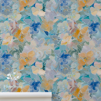 Papier Peint Aquarelle Florale Plutôt Vibrante Bleu & Jaune