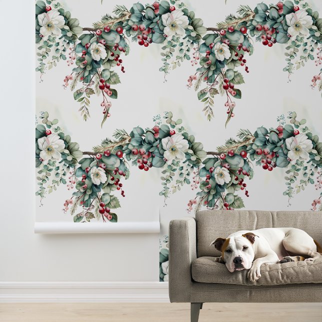Papier Peint Aquarelle hiver Fleur florale Noël (Créateur téléchargé)