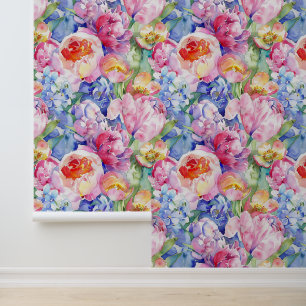 Papier Peint Aquarelle mélange floral peint fond peint