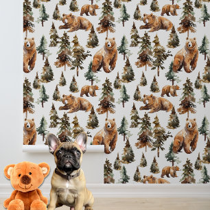 Papier Peint Aquarelle mignonne Ours Forêt de bois