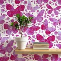 Aquarelle Papillon rose et blanc