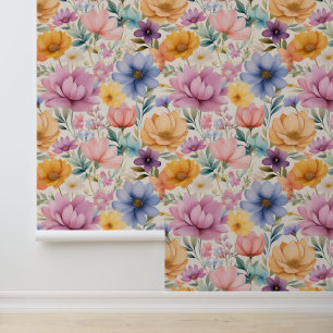 Papier Peint Aquarelle Pastel Printemps Grand Cottage Floral Co
