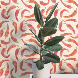 Papier Peint Aquarelle Piment Rouge Crème