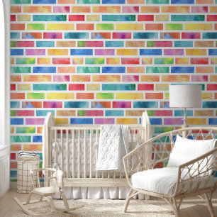 Papier Peint Aquarelle Rainbow Brick Motif