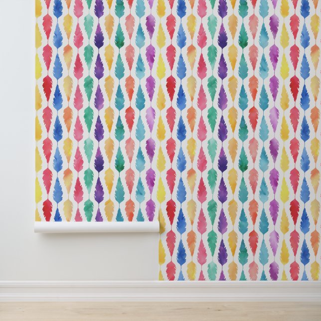 Papier Peint Aquarelle Rainbow Feather Motif (Application)