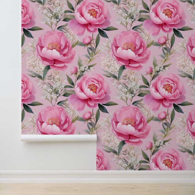 Papier Peint Aquarelle Rose Floral Peonies Bébés Respiration (Application)