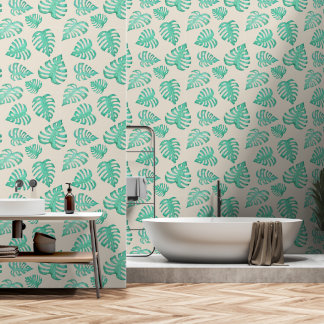 Papier Peint Aquarelle tropicale Feuilles de Monstera sur le be