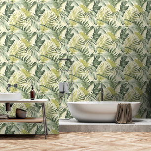 Papier Peint Aquarelle tropicale Feuilles verts Motif sans cout
