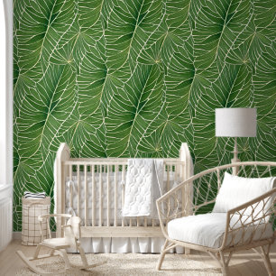 Papier Peint Aquarelle verte Feuille Motif