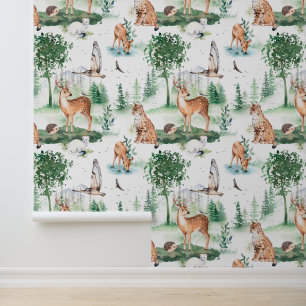 Papier Peint Aquarelle Woodland Baby Motif animal