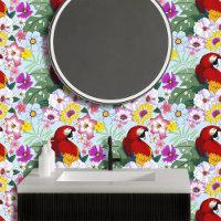 Ara rouge Macaw Perroquet Tropical Blanc Hibiscus