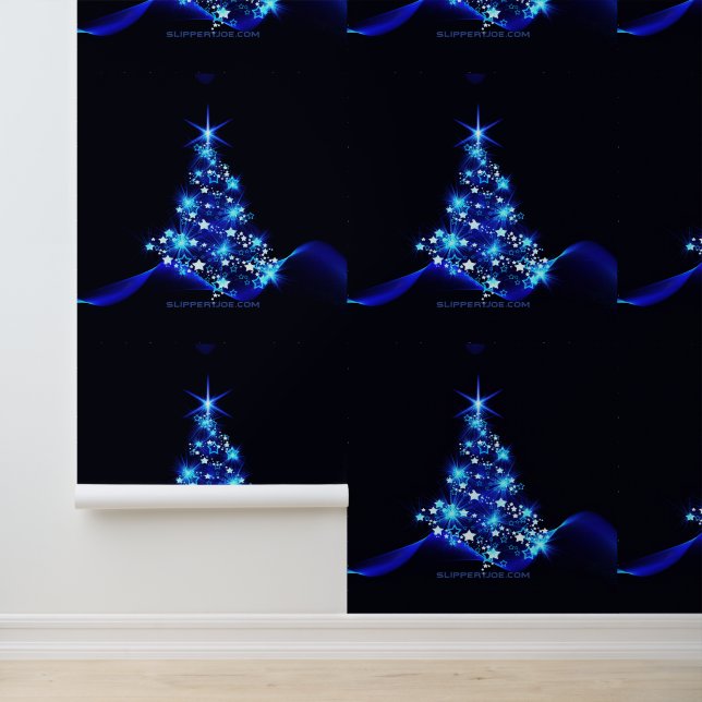 Papier Peint arbre de Noël stylisé SlipperyJoe bleu brillant s (Application)