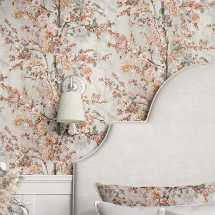 Papier Peint Arbre Fleurissant de Pommier Vintage avec Oiseaux