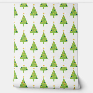 Papier Peint Arbres de Noël verts en blanc