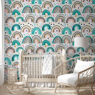 Papier Peint Arcs-en-ciel sarcelle rose et or