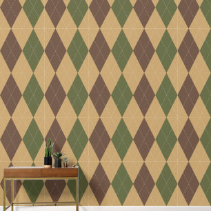Papier Peint Argyle Classique Prépa Kaki, Vert Armée et Marron