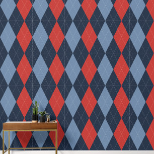 Papier Peint Argyle Classique Prépa Navy, Barn Rouge & Bleu Fum