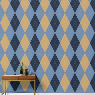 Papier Peint Argyle Classique Prépa Navy, Bleu Fumé & Kaki