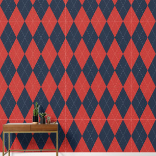 Papier Peint Argyle Classique Prépa Rouge de Grange et Nuit