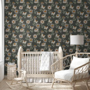 Papier Peint Arrière - plan gris foncé des daises rétro mignonn