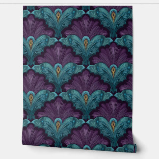 Papier Peint Art Deco Dark Purple and Teal Fans
