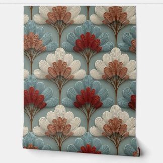 Papier Peint Art Déco Éventails Crème et Bleu