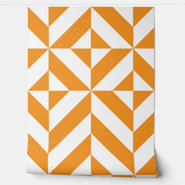Papier Peint Art Déco Géométrique Orange Brûlé (Déroulement)
