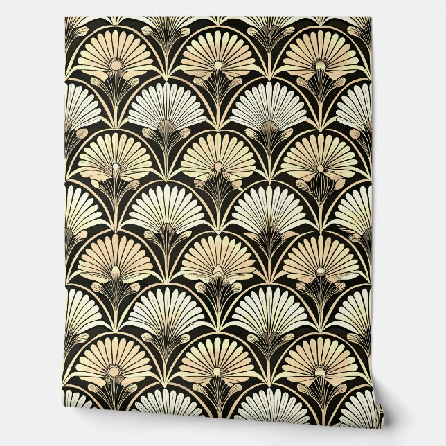 Papier Peint Art Deco Gold Floral Fan Accent Wall (Déroulement)
