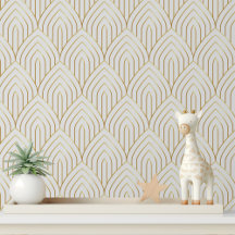 Papier Peint Art Déco Luxe Blanc Or à Coller