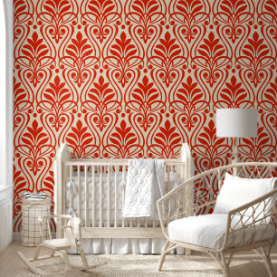 Papier Peint Art Déco Motif 01 - Dali's Red on Off-White