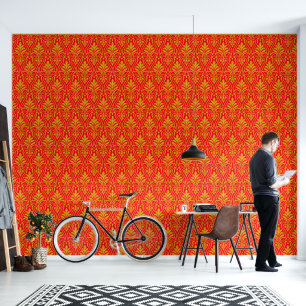 Papier Peint Art Déco Motif 01 - Déco Gold 2 sur Carmine Red