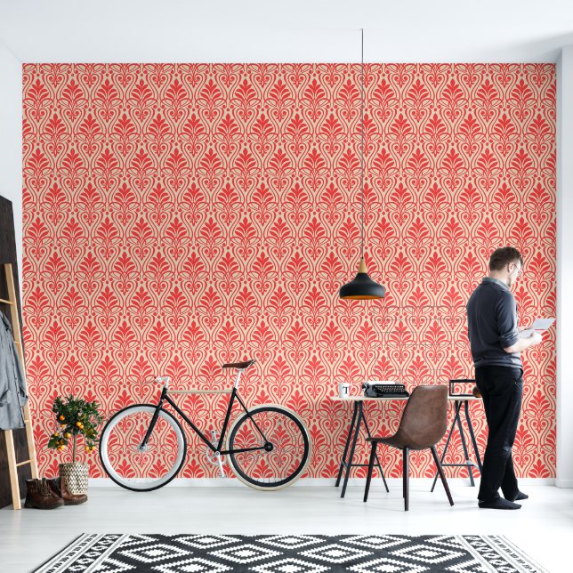 Papier Peint Art Déco Motif 01 - Rouge clair sur blanc (Salon)
