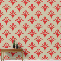Art Déco Motif 02 - Perse rouge sur blanc cassé