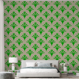 Papier Peint Art Déco Motif 02 - Vert chaux foncé sur blanc cas