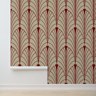 Papier Peint Art Déco Motif 04 - Rouge de minuit sur blanc cass
