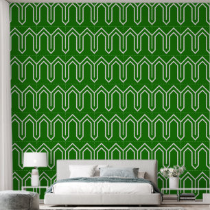 Papier Peint Art Déco Motif 05 - Blanc sur Green Forest